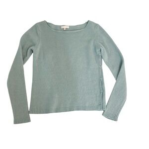 Benedetta B Merino Wool Cashmere Side Button Boat Neck Sweater Green Size Medium